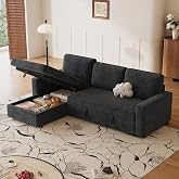 FAVSH 81" L Shaped Convertible Sleeper Sectional Sofa Bed, Dark Gray | Pull Out Couch Bed, 3 Seater Couch With Storage Chaise, Removable Cushions, Chenille Fabric, For Small Apartment, Living Room