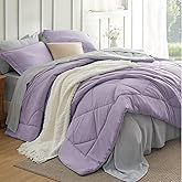 Bedsure Full Size Comforter Set - 7 Pieces Reversible Light Purple Bedding, Full Size Bed Set for All Seasons, Bed in a Bag with Down Alternative Comforter, Sheets, Pillowcases & Shams