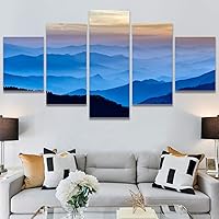 SIGNWIN 5 Panel Canvas Wall Art Blue Sunset for Home Decorations Ready to Hang - 60