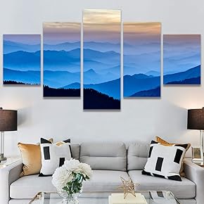 SIGNWIN 5 Panel Canvas Wall Art Blue Sunset...