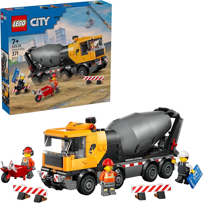 LEGO City Cement Mixer Truck Toy 60478 with 3 Minifigures Educational Building