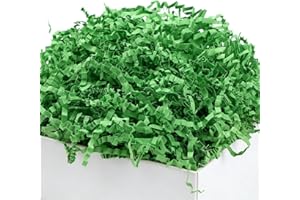 Jansun Green Crinkle Paper Easter Grass, Raffia Crinkle Cut for Easter Egg Hunt Easter Bag Filler for Party Decor 8oz Fluffy 