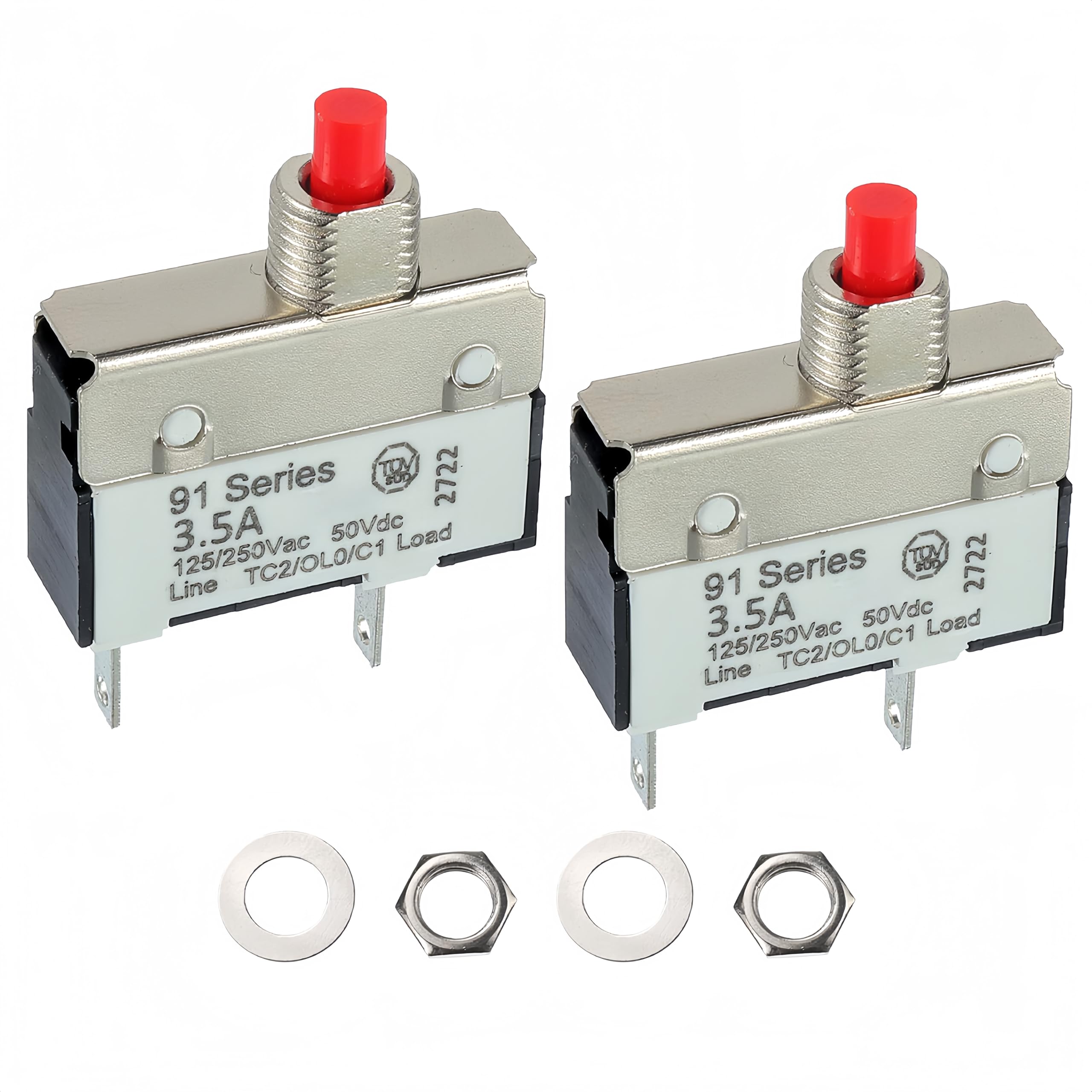 30 Amp Thermische Reset Stroomonderbreker 125-250V AC 50V DC, Drukknop Overbelasting Bescherming