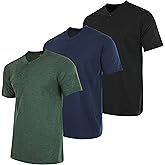 Real Essentials 3 Pack: Men's Cotton Short Sleeve Henley T-Shirt - Casual Work Activewear Tee (Available in Big & Tall)