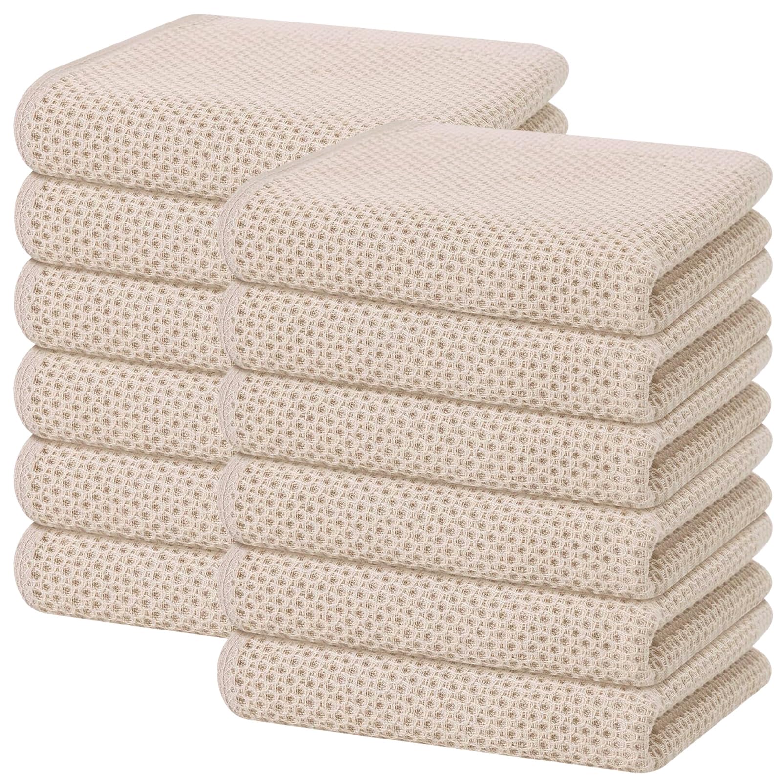 Photo 1 of Homaxy 100% Cotton Waffle Weave Kitchen Dish Towels, Ultra Soft Absorbent Quick Drying Cleaning Towel, 13 x 28 Inches, 12-Pack, Beige