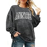 BEBNKGK Womens Auntie Sweatshirt Auntie Letter Print Crewneck Long Sleeve Pullover Top Women Embroidered Sweatshirt