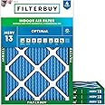 Filterbuy 21x22x1 Air Filter MERV 13 Optimal Defense (4-Pack), Pleated HVAC AC Furnace Air Filters Replacement (Actual Size: 20.50 x 21.50 x 0.75 Inches)