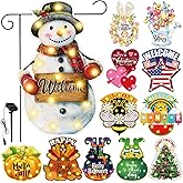 Reallnaive 12 Pcs Solar Seasonal LED Garden Flags 12 x 18 Inch Yard Flags Spring Easter Halloween Fall Thanksgiving Day Decorations Welcome Garden Flag Lawn Yard Outdoor Holiday Decoration