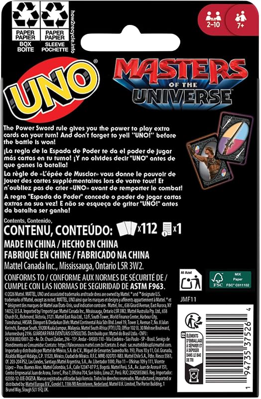 UNO Masters of the Universe Film Kartenspiel mit Motivdeck für Kinder, Spieleabende in der Familie, Feiern, Reisen und Camping, 2-10 Spieler, JMF11