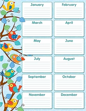 Amazon Com Carson Dellosa Boho Birds Birthday Chart 114187