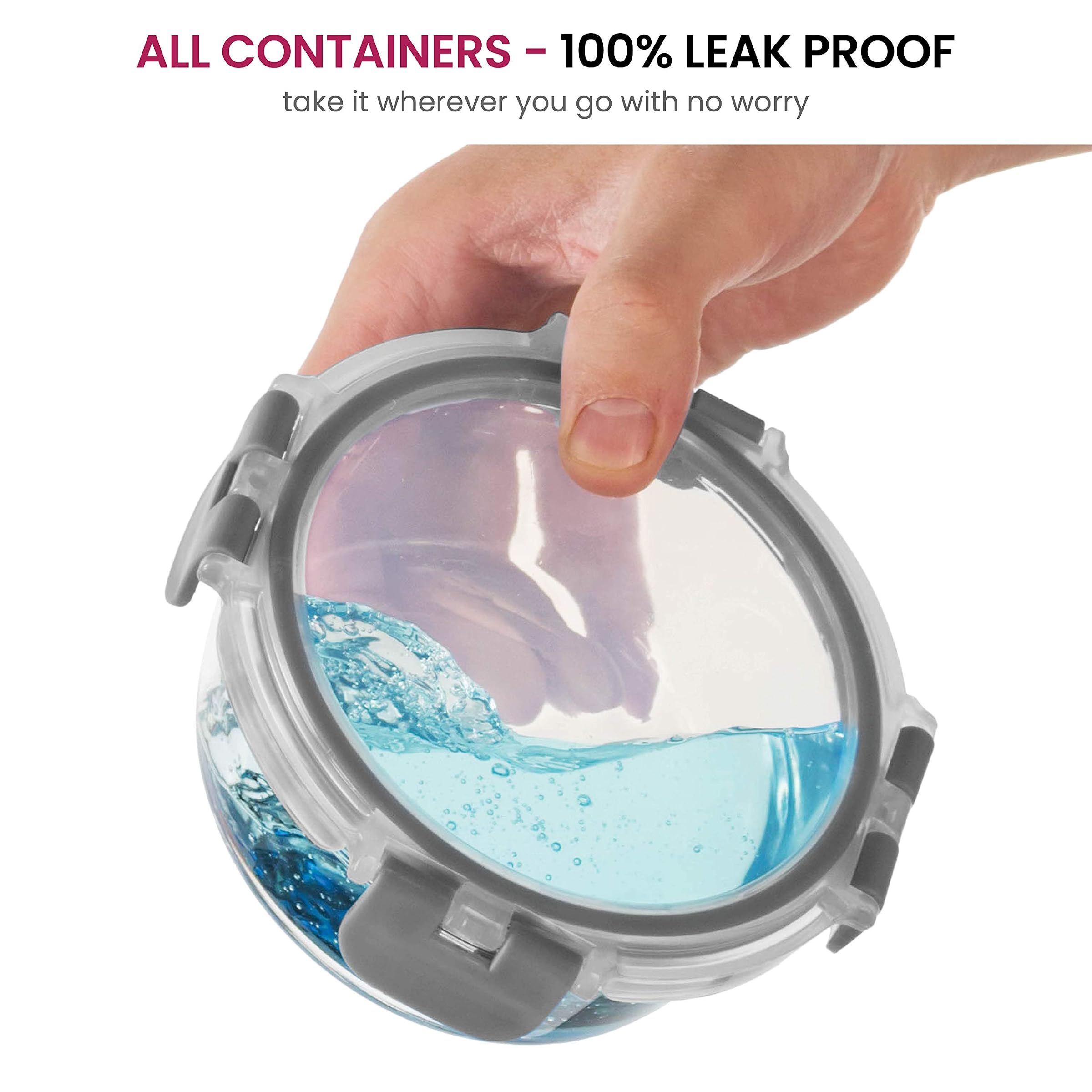 Glass Food Storage Containers Set, BPA Free Hinged Locking Lids, 100% Leak Proof Glass Meal Prep Containers, Perfect For On The Go Or Freezer, Oven Safe Food Containers