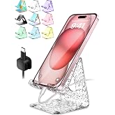 TOPGO Acrylic Cell Phone Stand, Clear Phone Holder for Office Desk, Vanity, Kitchen Counter, Bedside Table, Compatible with iPhone 17 16 15 14 13 12 11 Pro Max Plus/Smartphones/iPad/Switch - Wave