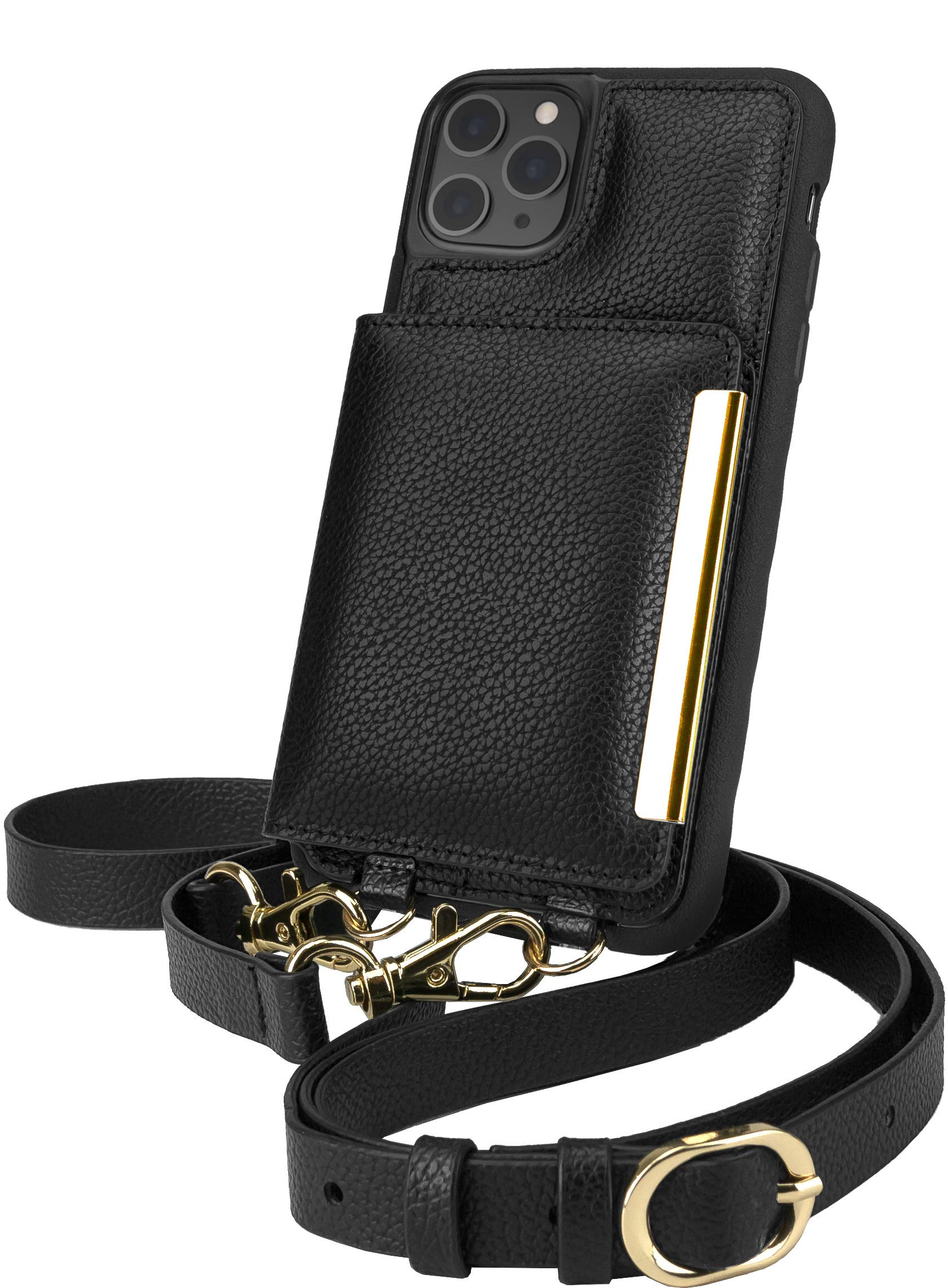 Smartish iPhone 11 Pro Max Crossbody Case for Women - Dancing Queen [Purse/Clutch with Detachable Strap & Card Holder] - Stiletto Black-Gold