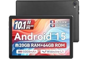 Tablet, 10.1 Inch Android 15 Tablet with 20GB RAM 64GB ROM 1TB Expansion, Octa-core Processor, HD IPS Touchscreen Dual 5MP+8M