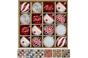 JORNOY Christmas Ornaments Set 2.36 Inch - 16PCS Shatterproof Decorative Hanging Balls Baubles Ornaments for Xmas Tree Decor Holiday Party Winter with Lanyard, Pure White&Deep Red