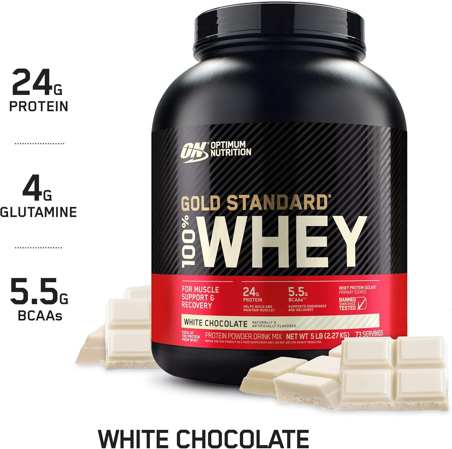 Optimum Nutrition Gold Standard 100% Whey Protein Powder, White Chocolate, 5 Pound (Packaging May Vary): Garden & Outdoor