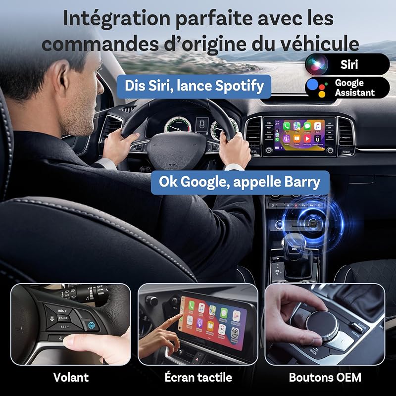 Mini Core 2-en-1 Adaptateur sans Fil CarPlay & Android Auto, Mini Dongle Voiture Cube Compact avec Bouton Smart Switch, Wi-FI 6 et Bluetooth 5.4, Connexion Automatique pour 98% des Véhicules