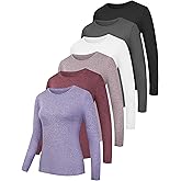 Siimcuzy 1/6 Pack Women's Basic Long Sleeve Shirts Crew Neck Slim Fitted Compression Gym Workout Underscrub Tops T Shirts