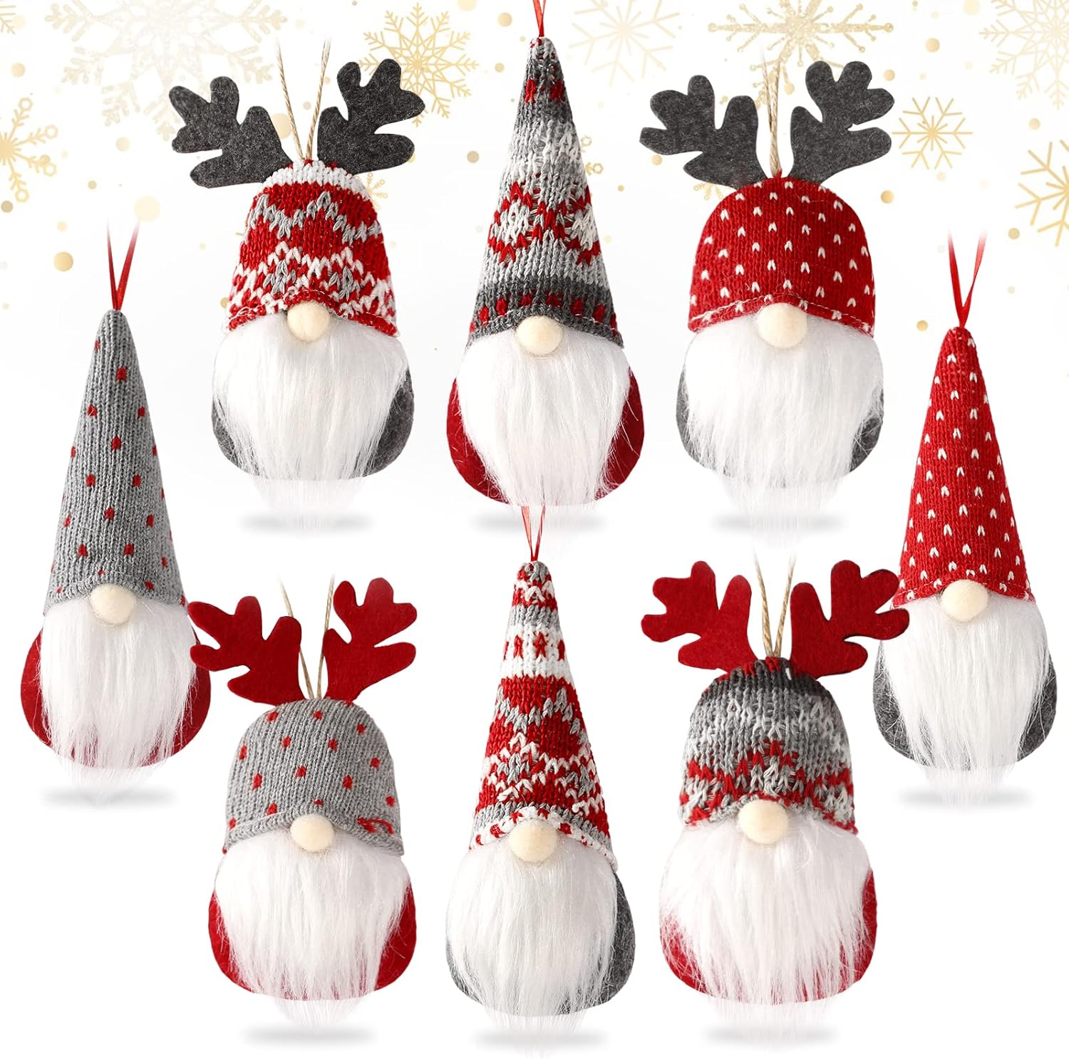 Tree Toppers - Sggvecsy Christmas Tree Hanging Gnomes Ornaments Set of 8 Elk Swedish Handmade Plush Gnomes Scandinavian Santa Elf for Walls Stairs Windows Table Hanging Home Decor Holiday Xmas Decorations