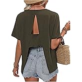 SOLY HUX Women's Open Back Tops Cut Out Split Tee Short Sleeve Round Neck Casual T Shirt