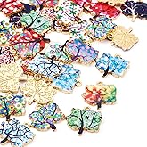 Craftdady Enamel Leaf Charms for Jewelry Making Mixed Color Print Leaves Dangle Pendants Small Leaf Plant Charm Pendants for Necklace Bracelet Earrings DIY Making Accessories Crafts