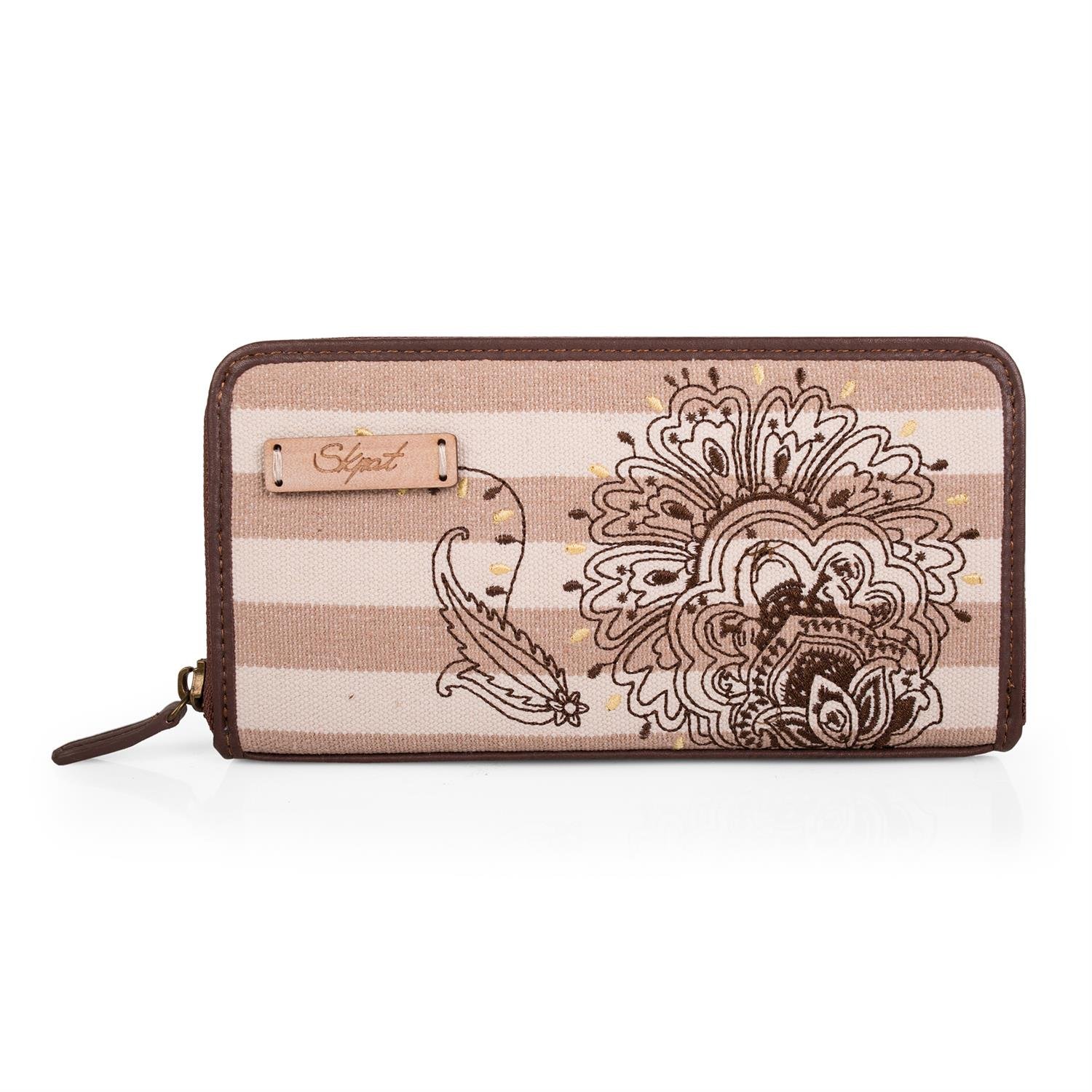 SKPAT - Womens Wallet. Wallet Card Holder Coin Wallet. Cards, Documentation, Banknotes and Coins. Canvas and PU Leather. Padded and Embroidered. Quality and Design. 25601, Color Brown
