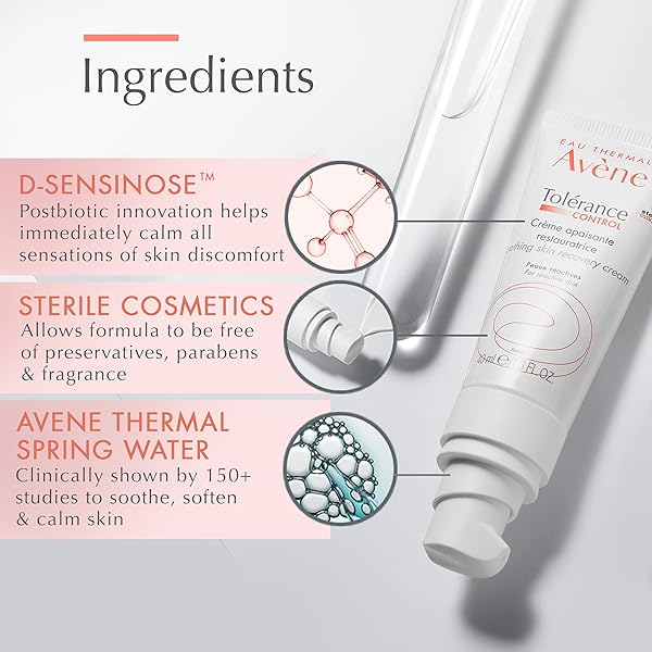 AVÈNE TOLERANCE CONTROL SOOTHING SKIN RECOVERY CREAM, FOR HYPERSENSITIVE DRY SKIN, RESTORES SKIN BARRIER, CALMS SENSATIONS OF SKIN DISCOMFORT, STERILE PUMP, FACE MOISTURIZER, FRAGRANCE-FREE 1.3 FL OZ