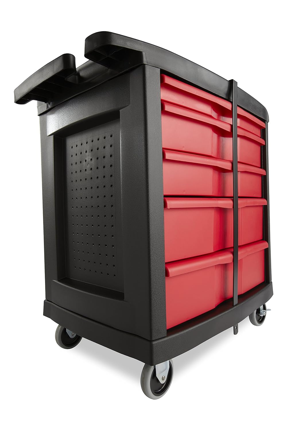 Rubbermaid Commercial Trademaster 5 Drawer Mobile Work Center 33 L X 20 W X 34 H Black Red Fg773488bla Workbenches Amazon Com Industrial Scientific