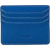 grande 3633 Genuine Leather Card Holder For Women and Men Super Slim Minimalist Small Snap Wallet (Blue)