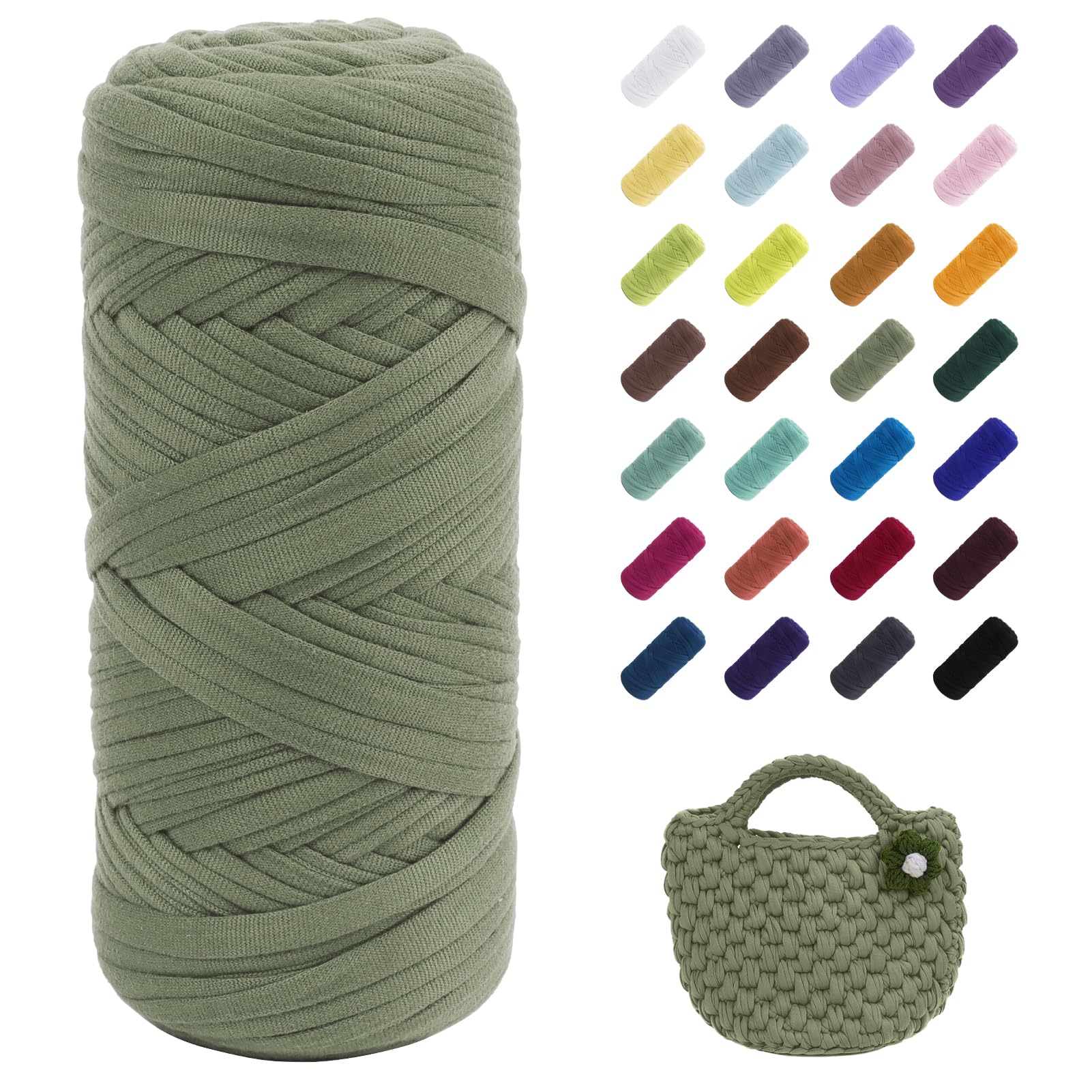 Uiopa T-Shirt Yarn, 200g/196ft Elastic Fabric Cloth Knitting T Shirt Yarn, Light Army Green Thick Crochet Fabric Ribbon for Crocheting Bags/Baskets/Rugs, Home Decor, DIY Crafts