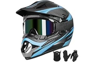 Yesmotor Youth Dirt Bike Helmet Quick Release Buckle - Dirt Bike Helmets for Kids 8-14, Youth ATV Helmet (Gloves Goggles Mask) 4Pcs Set - DOT Approved