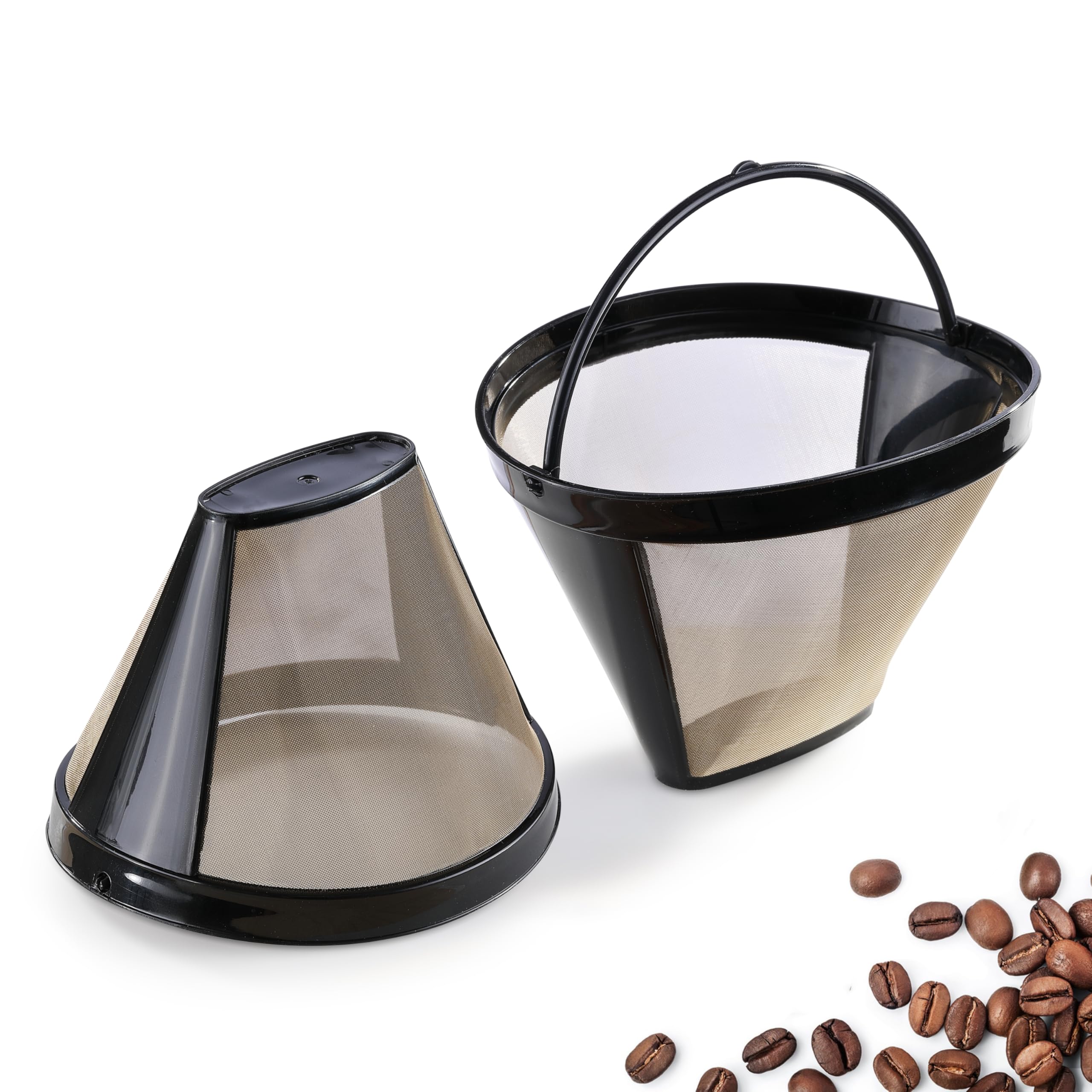 Photo 1 of 2 Pack Reusable Coffee Filters, Gold Metal Permanent Coffee Filter Basket Replacement for Cuisinart and Ninja Coffee Maker (8-12 Cup), Food-grade and Easy Cleaning