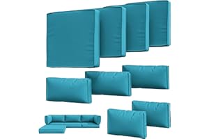 Tounosnt 9Pcs Outdoor Chair Cushions Covers Waterproof Anti-Fading for 5 Pack Patio Set Cushion Slipcovers, Outdoor Furniture Cover Replacement, Covers Only, Lake Blue