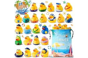ANGGIKO 24 Pcs Summer Rubber Ducks with a Bag, Ducks for Jeeps, Assorted Beach Toys for Duckies Games, Summer Gifts Prizes for Kids, Summer Party Favors, Swimming Pool Water Bath Toys