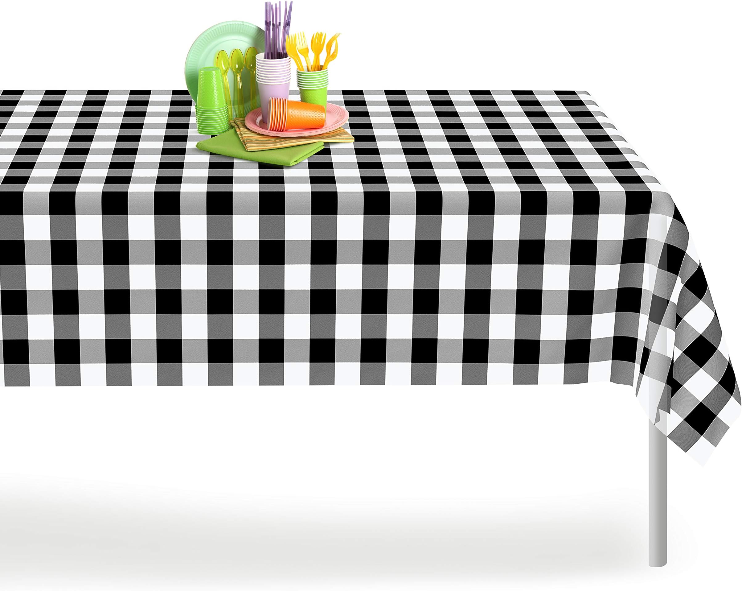 Grandipity Black Gingham Checkered Plastic Table Cloth Disposable (6 Pk) 54in x 108in Plastic Tablecloths for Rectangle Tables - Premium Party Table Cloths Disposable for 6ft to 8ft Rectangle Tables