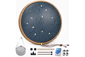 ROTHERGLI Steel Tongue Drum - 13 Inch 15 Note Tongue Drum, Handpan Musical Instrument for Adults Kids, Steel Drum with Music Book, Steel Drums Instruments with Mallet and Carry Bag, C Major (Navy Blue)