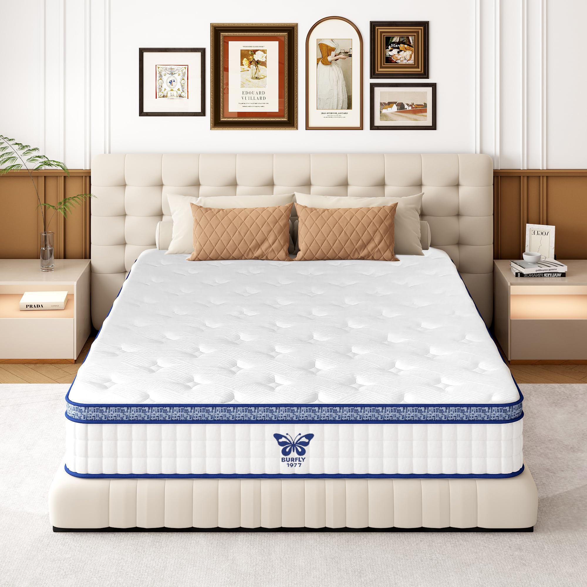 BURFLY1977 Queen Mattress, 12 Inch Gel Hybrid Mattress Individual Pocket Spring, Medium Firm Cooling CertiPUR-US Certified for Back Pain Relief with 365-Night Trial (12 inch, Queen)