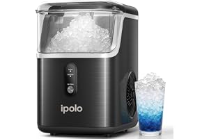 ipolo Nugget Ice Maker Countertop: 33lb/Day, Self-Cleaning, Black Stainless Steel, Portable, Soft Chewable Pebble Ice Machine for Home Kitchen, RV & Office