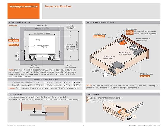 Blum 563h5330bx2 Tandem Plus Blumotion 21 Drawer Runner Pair For