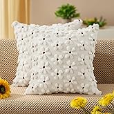 DFXSZ Spring Summer Pillow Covers 18x18 inch Set of 2 Farmhouse Decor Rust Color Flower Heart Daisy Soft Plush Faux Fur Jacquard Throw Pillows for Bedroom Sofa Holiday Spring Home Decor PTK024B18