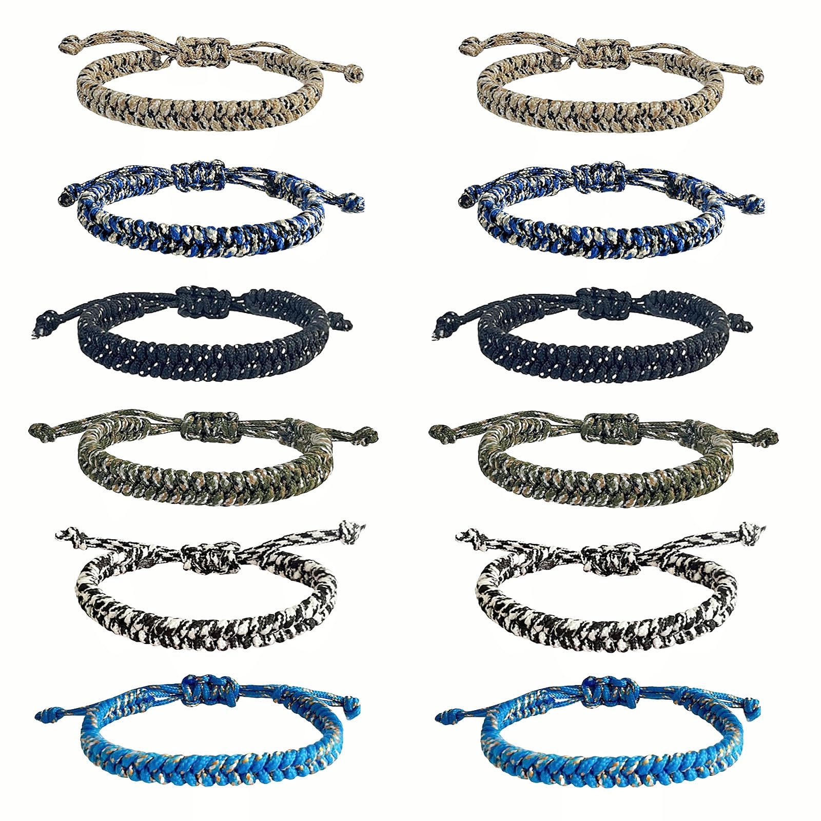 Photo 1 of 12 pcs Braided Friendship Bracelets for Teen Boys Adjustable Paracord Bracelets Handmade Goody Bag Stuffers Easter Basket Filler Tween Teenager Birthday Christmas Camping Party Favors