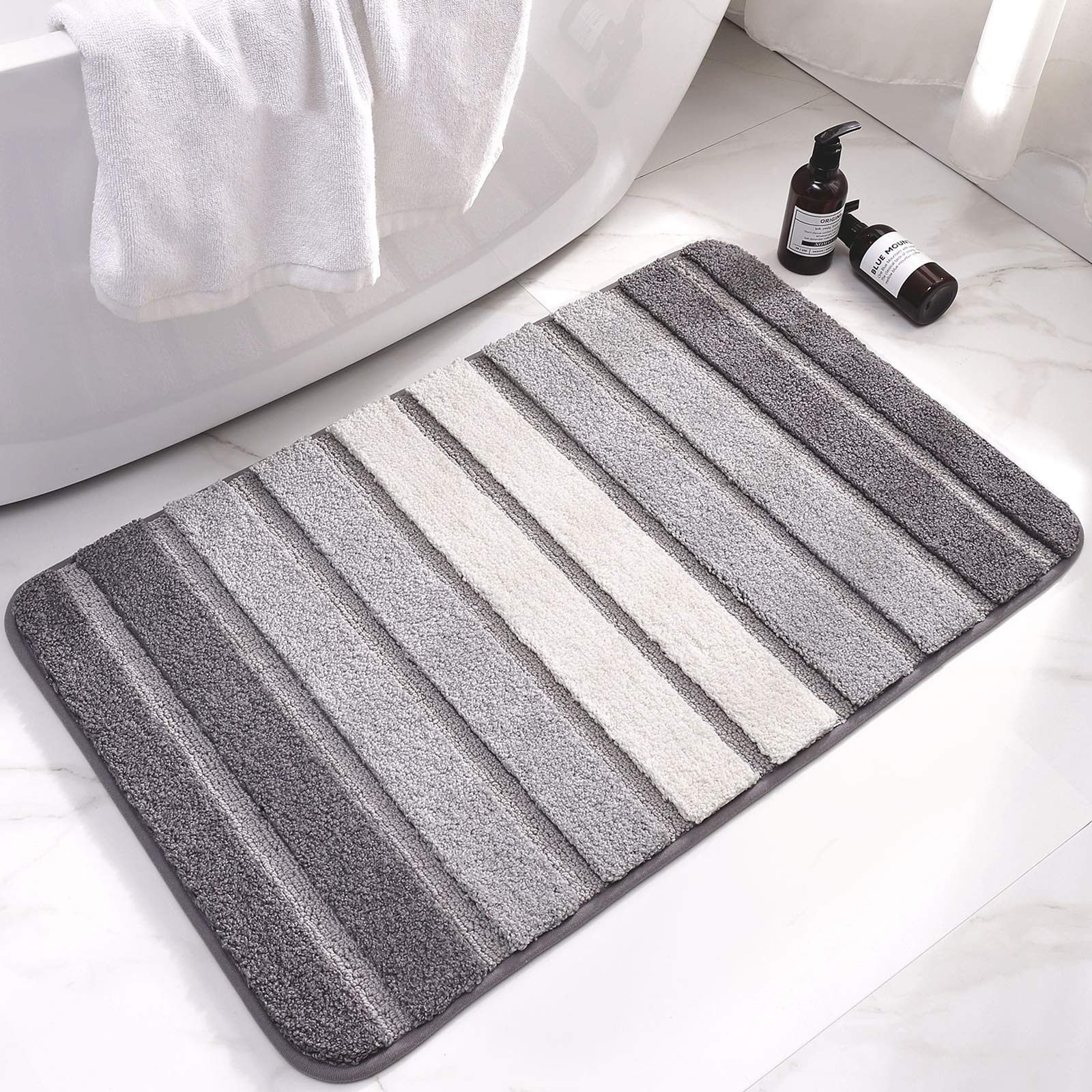 DEXI Bath Mat Bathroom Rug Absorbent Non-Slip Washable Shower Floor Mats Small Carpet 16"x24",Gray