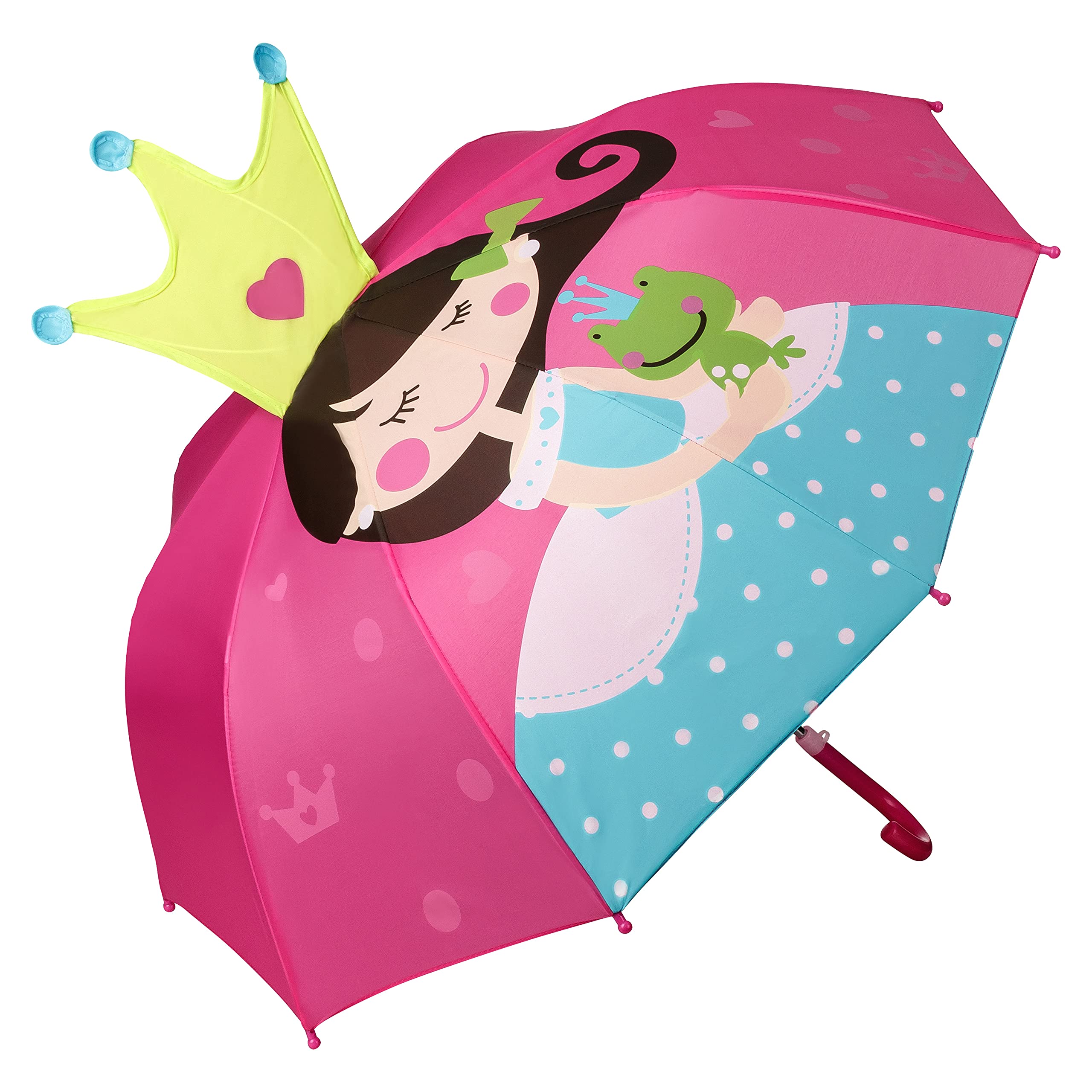 VON LILIENFELD® Umbrella Children Princess with Frog Fairy Tale Boys Girls Kids Lightweight Cute Motif 3-D up to Age 8