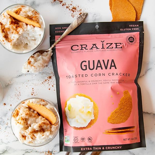 CRAIZE GUAVA CRISPS | GLUTEN FREE, VEGAN, KOSHER, TOASTED CORN CRACKERS | 4 OZ EACH