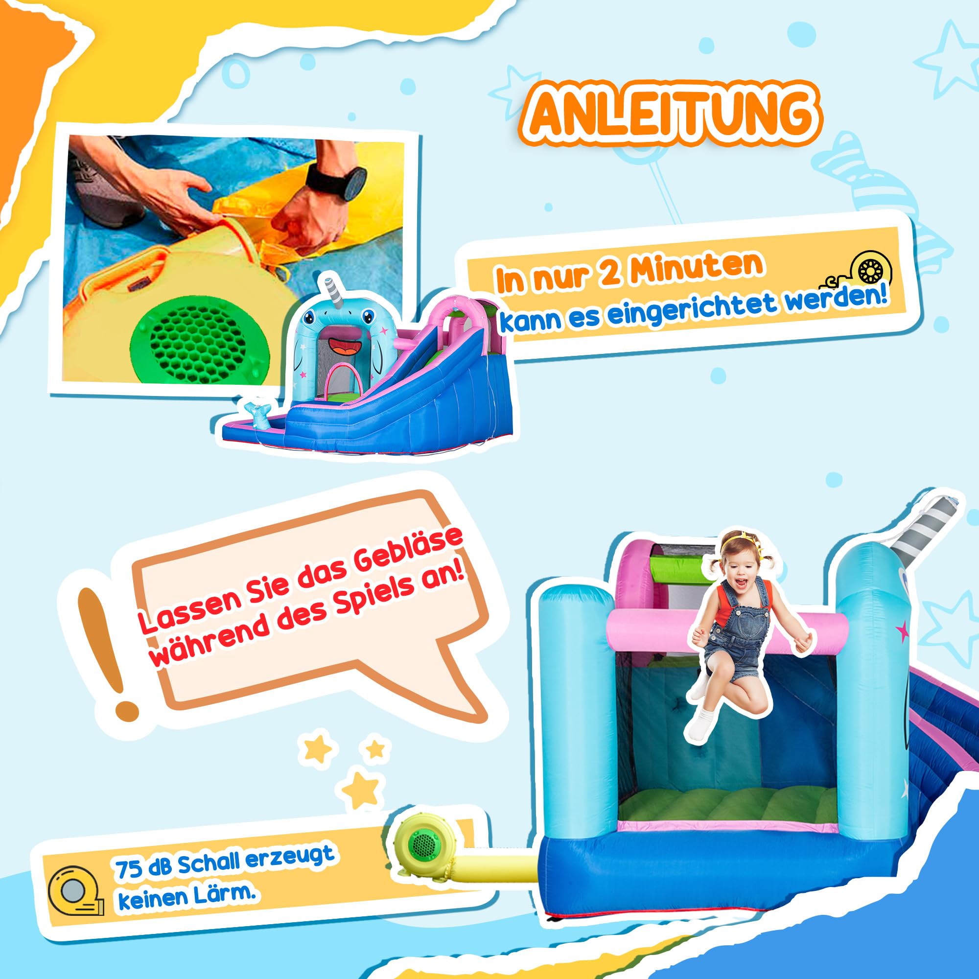 Outsunny Aufblasbare Hüpfburg mit Gebläse, Wasserspielcenter inkl. Sicherheitsnetz, Wasserrutsche, Spielburg Wasserpark für Kinder 3 bis 8 Jahre, 330 x 280 x 200cm 5