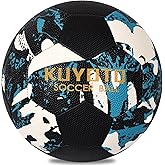 KUYOTQ Soccer Ball Size 5 for Youth Adult, Black Graffiti Design with Blue and White, Durable Faux Leather, Machine Stitched with Hidden Seams for Strength and Water Resistance for Training and Match