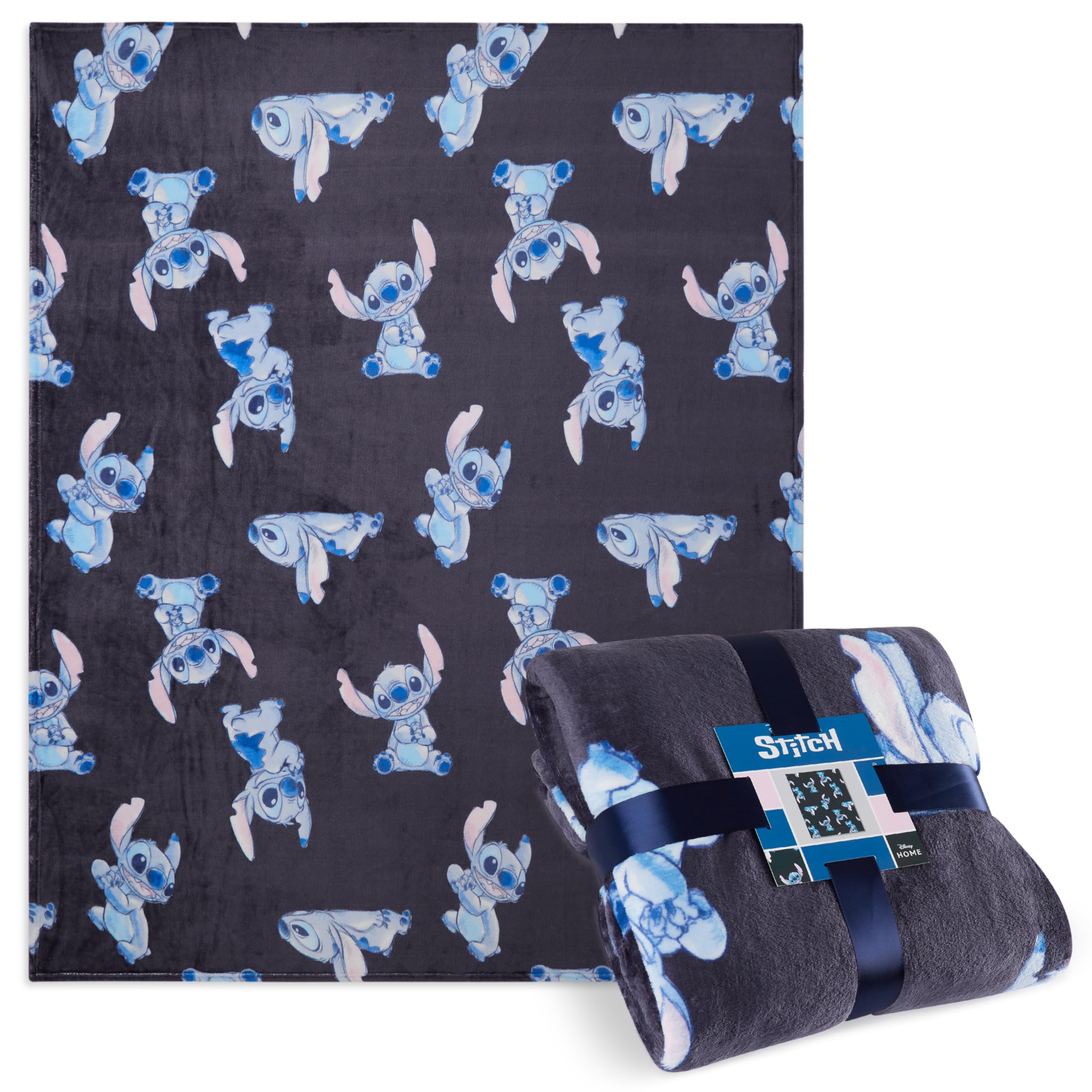 Disney Stitch Fleece Bed Blanket Soft Cosy Bed Throw Bedroom Decor Plush Throw Comforter 150 x 130cm for Bedroom Travel Sleepovers Stitch Gifts (Blue Stitch)