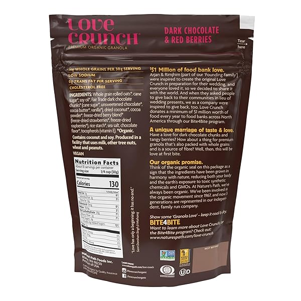 LOVE CRUNCH ORGANIC DARK CHOCOLATE & RED BERRIES GRANOLA, 11.5 OZ (PACK OF 1), VEGAN, NON-GMO, FAIR TRADE, BY NATURE’S PATH