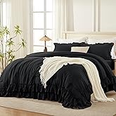 Andency Black King Comforter Set(104x90Inch), 3 Pieces Ruffle Comforter Set with 2 Pillowcases, Farmhouse Shabby Chic Lightweight Fluffy Soft Microfiber All Season Bed Set
