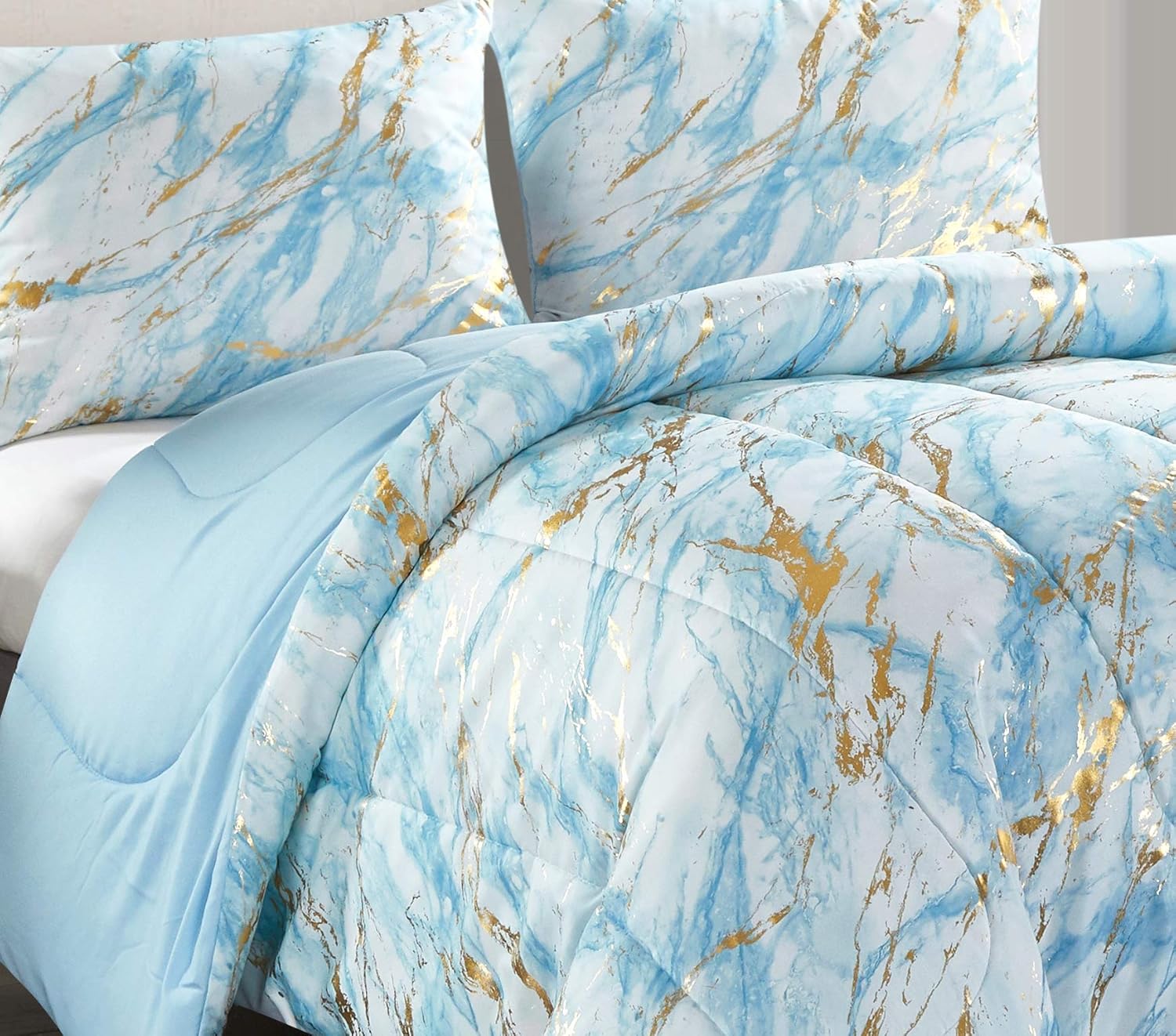 Bedding Idea Nuova Metallic Marble Comforter Set Full Queen Blue